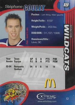 2004-05 Extreme Moncton Wildcats (QMJHL) #12 Stephane Goulet Back