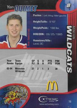2004-05 Extreme Moncton Wildcats (QMJHL) #16 Yan Ouimet Back