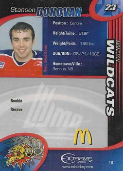 2004-05 Extreme Moncton Wildcats (QMJHL) #18 Stanson Donovan Back