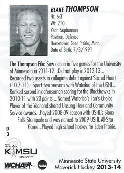 2013-14 KMSU 89.7 FM Minnesota State Mavericks (NCAA) #NNO Blake Thompson Back