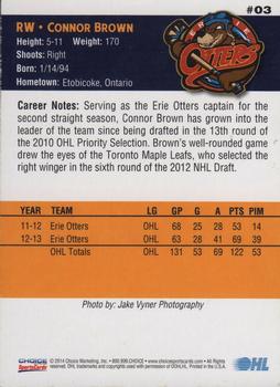2013-14 Choice Erie Otters (OHL) #3 Connor Brown Back