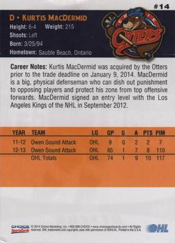 2013-14 Choice Erie Otters (OHL) #14 Kurtis MacDermid Back