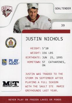 2013-14 M&T Printing Guelph Storm (OHL) #A-13 Justin Nichols Back