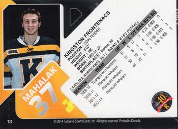 2013-14 Extreme Kingston Frontenacs (OHL) #13 Matt Mahalak Back