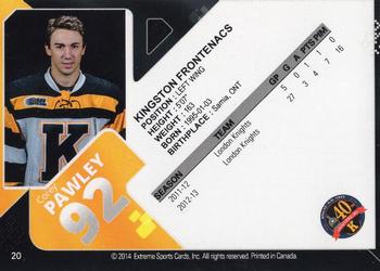 2013-14 Extreme Kingston Frontenacs (OHL) #20 Corey Pawley Back