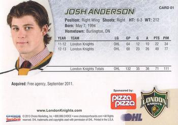 2013-14 Choice London Knights (OHL) #1 Josh Anderson Back