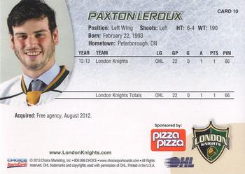 2013-14 Choice London Knights (OHL) #10 Paxton Leroux Back