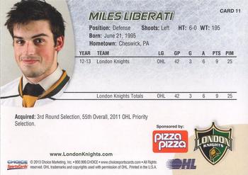 2013-14 Choice London Knights (OHL) #11 Miles Liberati Back