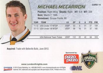 2013-14 Choice London Knights (OHL) #14 Michael McCarron Back