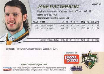 2013-14 Choice London Knights (OHL) #16 Jake Patterson Back