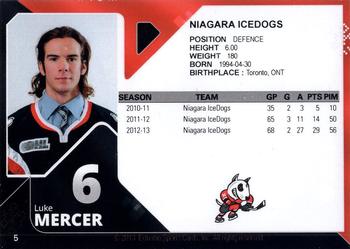 2013-14 Extreme Niagara IceDogs (OHL) #5 Luke Mercer Back