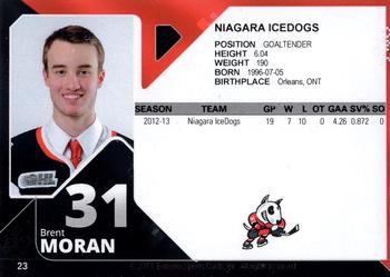 2013-14 Extreme Niagara IceDogs (OHL) #23 Brent Moran Back