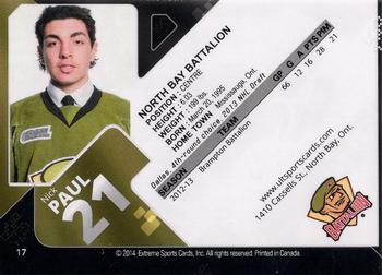 2013-14 Extreme North Bay Battalion (OHL) #17 Nick Paul Back