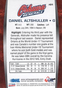 2013-14 Choice Oshawa Generals (OHL) #1 Daniel Altshuller Back