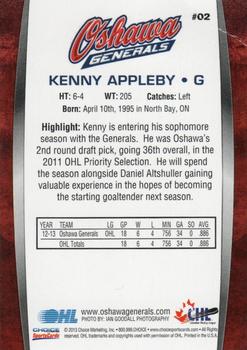 2013-14 Choice Oshawa Generals (OHL) #2 Ken Appleby Back