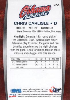 2013-14 Choice Oshawa Generals (OHL) #6 Chris Carlisle Back