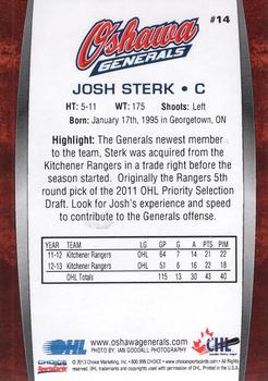 2013-14 Choice Oshawa Generals (OHL) #14 Josh Sterk Back