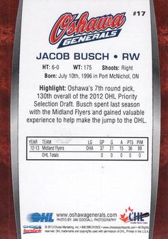 2013-14 Choice Oshawa Generals (OHL) #17 Jacob Busch Back