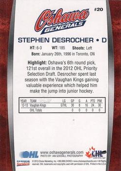 2013-14 Choice Oshawa Generals (OHL) #20 Stephen Desrocher Back