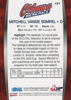 2013-14 Choice Oshawa Generals (OHL) #21 Mitchell Vande Sompel Back
