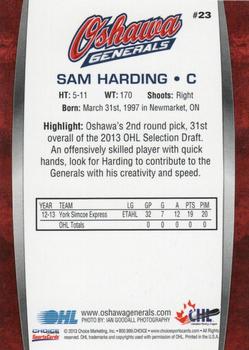 2013-14 Choice Oshawa Generals (OHL) #23 Sam Harding Back