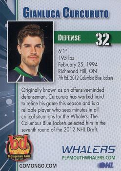 2013-14 BD's Mongolian Grill Plymouth Whalers (OHL) #5 Gianluca Curcuruto Back