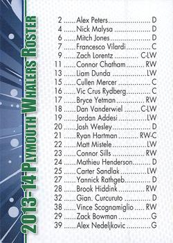 2013-14 BD's Mongolian Grill Plymouth Whalers (OHL) #32 Plymouth Whalers Back