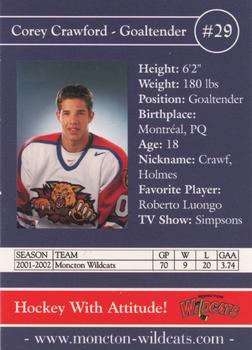 2002-03 Moncton Wildcats (QMJHL) #6 Corey Crawford Back