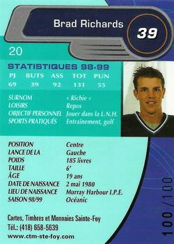 1999-00 Cartes, Timbres et Monnaies Sainte-Foy Rimouski Oceanic (QMJHL) - Autographs #20 Brad Richards Back