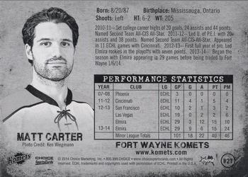 2013-14 Choice Fort Wayne Komets (ECHL) Update #21 Matt Carter Back