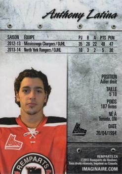 2013-14 Quebec Remparts (QMJHL) #NNO Anthony Latina Back