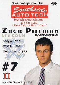2013-14 Lincoln Stars (USHL) Series 2 #33 Zack Pittman Back