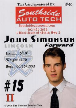 2013-14 Lincoln Stars (USHL) Series 2 #40 John Simonson Back