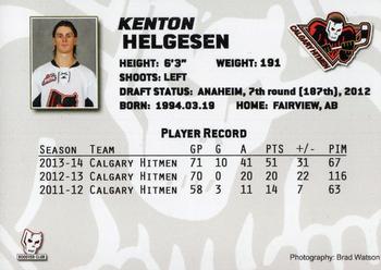 2013-14 Calgary Hitmen (WHL) #NNO Kenton Helgesen Back