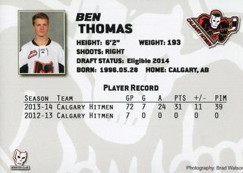 2013-14 Calgary Hitmen (WHL) #NNO Ben Thomas Back