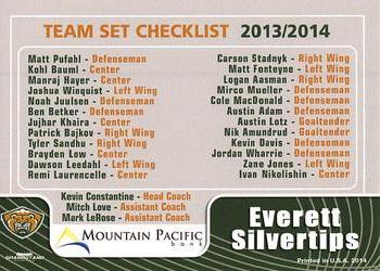 2013-14 Grandstand Everett Silvertips (WHL) #NNO Header Card Back