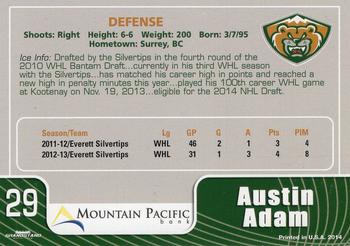 2013-14 Grandstand Everett Silvertips (WHL) #NNO Austin Adam Back