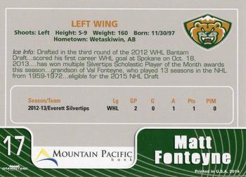 2013-14 Grandstand Everett Silvertips (WHL) #NNO Matt Fonteyne Back