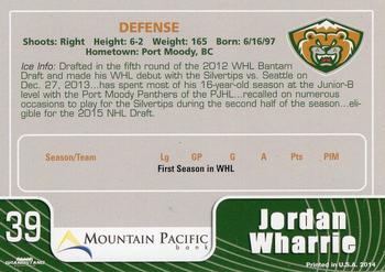 2013-14 Grandstand Everett Silvertips (WHL) #NNO Jordan Wharrie Back
