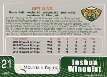 2013-14 Grandstand Everett Silvertips (WHL) #NNO Josh Winquist Back