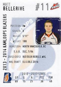 2013-14 Kamloops Blazers (WHL) #4 Matt Bellerive Back
