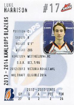 2013-14 Kamloops Blazers (WHL) #10 Luke Harrison Back