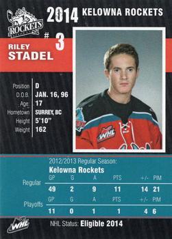 2013-14 Kelowna Rockets (WHL) #NNO Riley Stadel Back