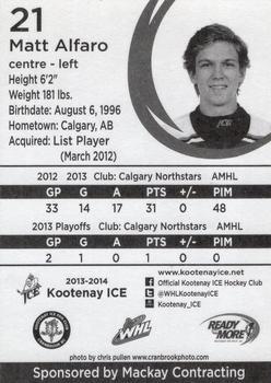 2013-14 Kootenay Ice (WHL) #NNO Matthew Alfaro Back