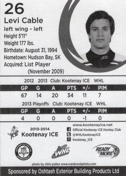 2013-14 Kootenay Ice (WHL) #NNO Levi Cable Back
