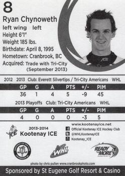 2013-14 Kootenay Ice (WHL) #NNO Ryan Chynoweth Back