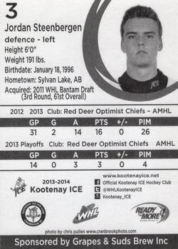 2013-14 Kootenay Ice (WHL) #NNO Jordan Steenbergen Back