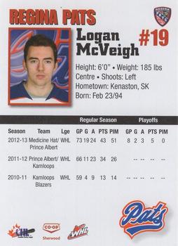 2013-14 Co-op Regina Pats (WHL) #NNO Logan McVeigh Back
