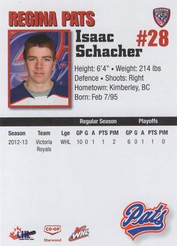 2013-14 Co-op Regina Pats (WHL) #NNO Isaac Schacher Back
