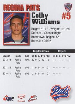 2013-14 Co-op Regina Pats (WHL) #NNO Colby Williams Back
